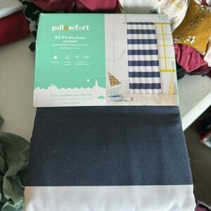 Pillowfort Navy and White Striped Blackout Curtain Panel